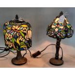 Two small modern Tiffany style table lamps with leaded glass shades. 32cm high approx. (2) (B.P. 21%