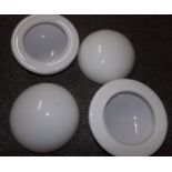 Four white opaline glass ceiling light shades in a mushroom shape. (B.P. 21% + VAT)