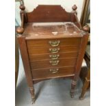 Edwardian mahogany five drawer free standing cutlery cabinet/chest, the interior revealing