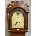 Early 19th century welsh oak eight day two train lo9ng case clock with original painted face
