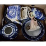 Box of china, to include: Francesca Call china 'Jessica' by J Price figurine, two Poole pottery