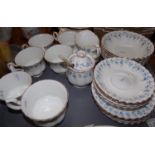Tray of Royal Albert 'Memory Lane' part tea ware: six each of tea plates and dishes, five teacups of