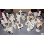 Large collection of crested ware to include: chairs, throne, harp, lighthouses, tyg, etc. (twenty