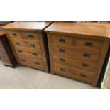 Pair of modern oak straight front chest of two short and three long drawers on stile feet.