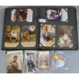 Album containing a large collection of mainly WWI period post cards of sentimental and romantic