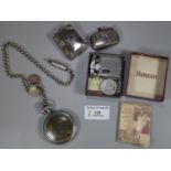 Collection of assorted items, to include: Vesta cases, pocket watch, Ronson lighter in original