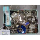 Collection of assorted silver and other costume jewellery in small gardener's tin. (B.P. 21% + VAT)