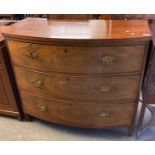 19th century mahogany bow front chest of three long drawers. (B.P. 21% + VAT)