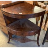 19th century mahogany bow front corner wash stand, having two tiers with single and dummy drawers on