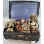 Collection of Steiff hedgehogs, various, also including: baby badger, mole etc. within a vintage