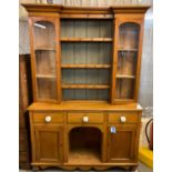 Late Victorian pale oak two stage cabinet back Welsh farmhouse dog kennel dresser. (B.P. 21% + VAT)