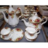 Two trays of Royal Albert 'Old Country Roses': six teacups, saucers and tea plates and a sandwich