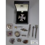 Collection of Scottish interest silver and other jewellery, including: brooches and a millefiori set