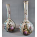 Pair of Angelica Kauffman design Dresden porcelain bottle vases decorated with reserved panels of