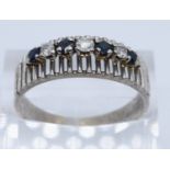 18ct white gold diamond and sapphire modern setting engagement ring, size Q1/2, 3.8g approx. (B.P.
