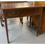 19th century oak side table, the moulded top above a single drawer with brass swan neck handles