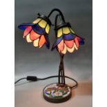 Art Nouveau style twin stem table lamp of flowerhead design. 43cm high approx. (B.P. 21% + VAT)