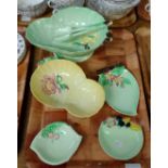 Tray of Carlton Ware items to include: water lily design pedestal salad bowl with salad tongs,
