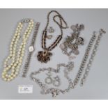 Bag of assorted costume jewellery: imitation pearls, some silver, dress watch etc. (B.P. 21% + VAT)