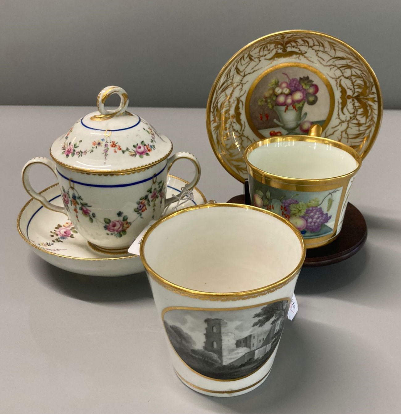 Collection of 19th Century Derby porcelain items to include: two handled chocolate lidded cup on - Image 2 of 8