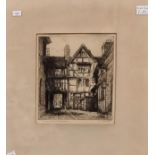 S Goodway, 'Unicorn Inn, Shrewsbury', signed in pencil by the artist. Uncoloured etching. 21x19cm