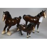 Three Beswick bay horses of different breeds; Shire, Shetland pony etc. (3) (B.P. 21% + VAT)