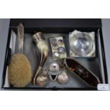Quantity of assorted silver and other items, to include: tortoiseshell silver mounted brushes,