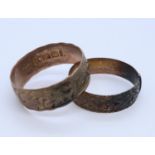 Two 9ct gold engraved wedding rings, size O+1/2 and N. 4.8g approx. (B.P. 21% + VAT)