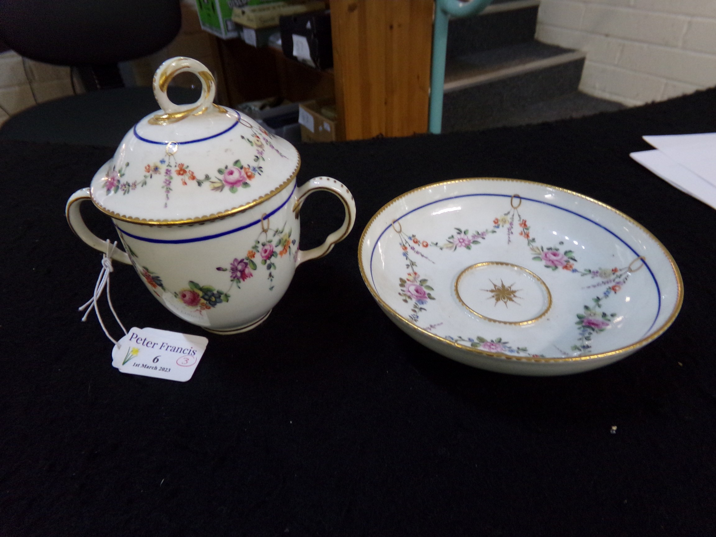 Collection of 19th Century Derby porcelain items to include: two handled chocolate lidded cup on - Image 5 of 8