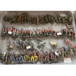 Tray comprising vintage lead painted toy soldiers, military figures, animals, Indians etc. (B.P. 21%