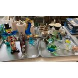 Two trays of Art Glass to include: Murano design clown, bird and fish, other animals,