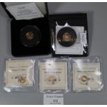 Collection of small gold commemorative coins, to include: History of Aviation Concorde coin (.5g),