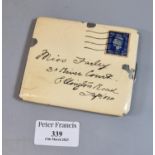 Novelty vintage enamel cigarette case with address and postage stamp. (B.P. 21% + VAT)