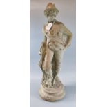 Modern composition garden statue/figure of a young boy with hat and umbrella. (B.P. 21% + VAT)