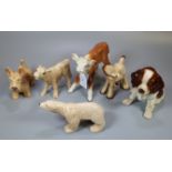 Collection of ceramic Sylvac and other animals, to include: terrier dog, polar bear, cow and calf