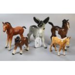 Collection of Beswick and other horses and foals and a donkey. (5) (B.P. 21% + VAT)