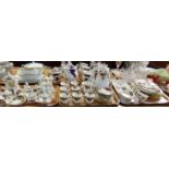 Four trays of Royal Albert 'Old Country Roses' china: two, two tiered cake stands, sandwich plate,