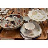 Tray of china: Gaudy Welsh cups etc, two scallop edged Austrian plates with a matching tazza