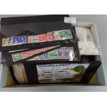 Shoebox of all world stamps on cards, in packets, covers etc. Many hundreds. (B.P. 21% + VAT)