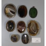 A collection of Victorian agate specimen brooches. (B.P. 21% + VAT)