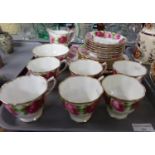 Tray of Royal Albert 'Old English Roses' teaware: six cups, saucers and tea plates, sandwich