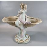 Modern Royal Dux porcelain figurine modelled as two shell shaped dishes surmounted by two maidens on