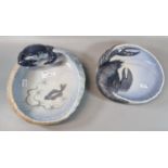 Two Royal Copenhagen Danish porcelain bowls of Marine design, one with a crab the other a
