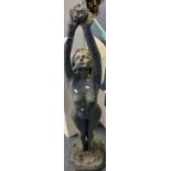 Bronzed weathered garden statue of a nude lady on naturalistic base, made of plastic. 162cm high