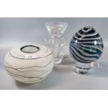 Three items of mid century glass, to include: clear glass Murano design vase, another Murano