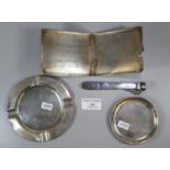 Silver presentation engine turned cigarette case. 4.8 troy ozs approx. together with a silver