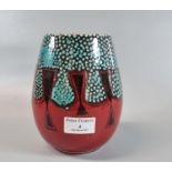 Modern Poole pottery baluster vase with abstract design in reds and turquoise dots. 46cm high