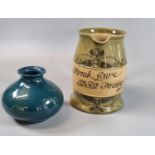 Doulton 1853 stoneware jug with the motto 'Drink Faire don't Swaire 1760', together with another