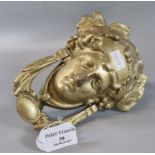 Classical design cast metal gold painted mask door knocker. (B.P. 21% + VAT)