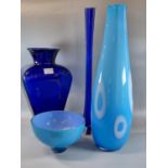 Collection of modern Bristol Blue and other blue Art Glass items, to include: specimen vase and